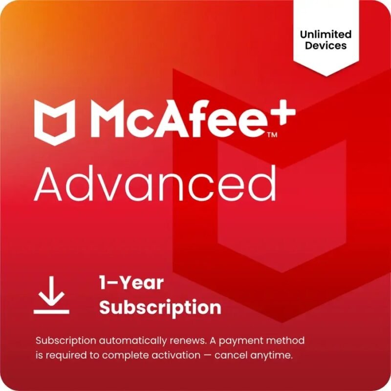 McAfee - McAfee+ Advanced (Unlimited Devices) Antivirus Software with Scam Protection (1-Year Subscription with Auto-Renewal)